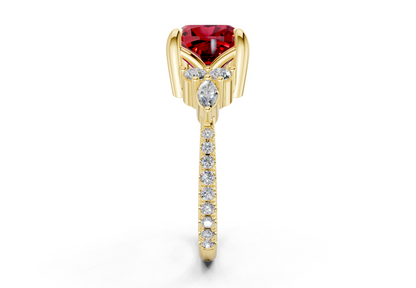 Zephyrine Ruby Gemstone Accent Cushion Square Cut 1.9mm Engagement Ring
