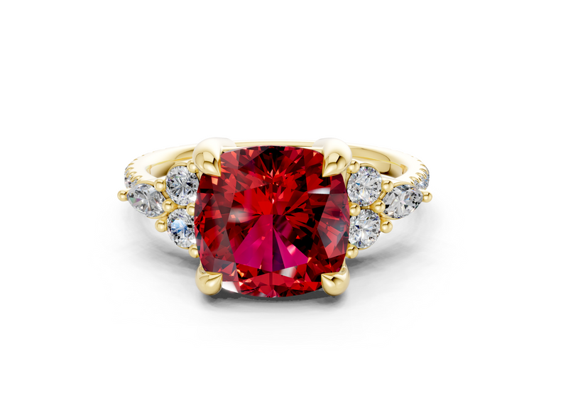Zephyrine Ruby Gemstone Accent Cushion Square Cut 1.9mm Engagement Ring