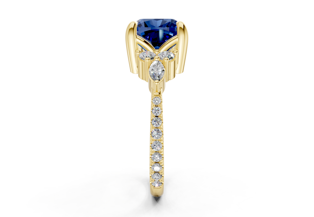 Zephyrine Sapphire Gemstone Accent Cushion Square Cut 1.9mm Engagement Ring