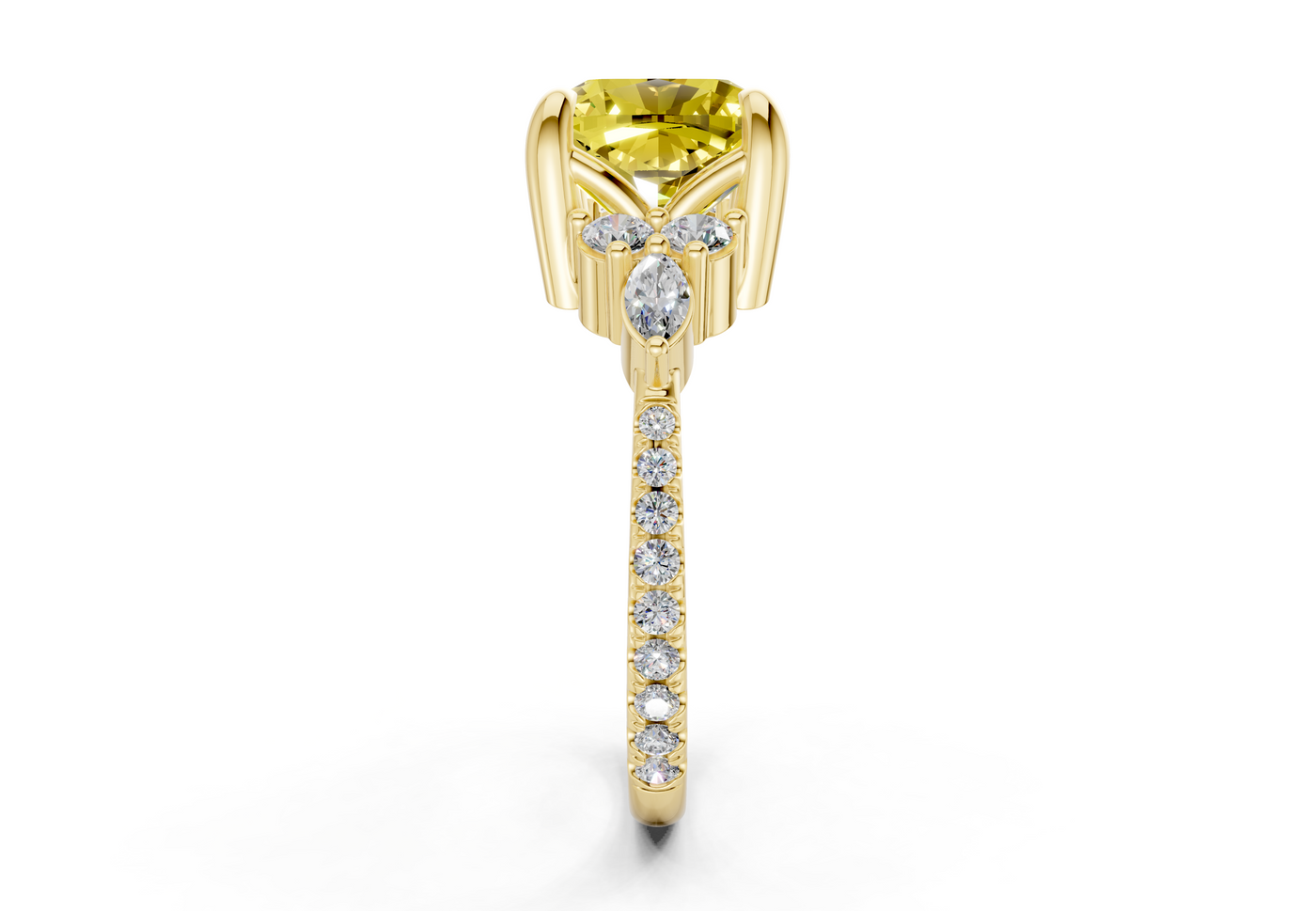 Zephyrine Yellow Diamond Accent Cushion Square Cut 1.9mm Engagement Ring