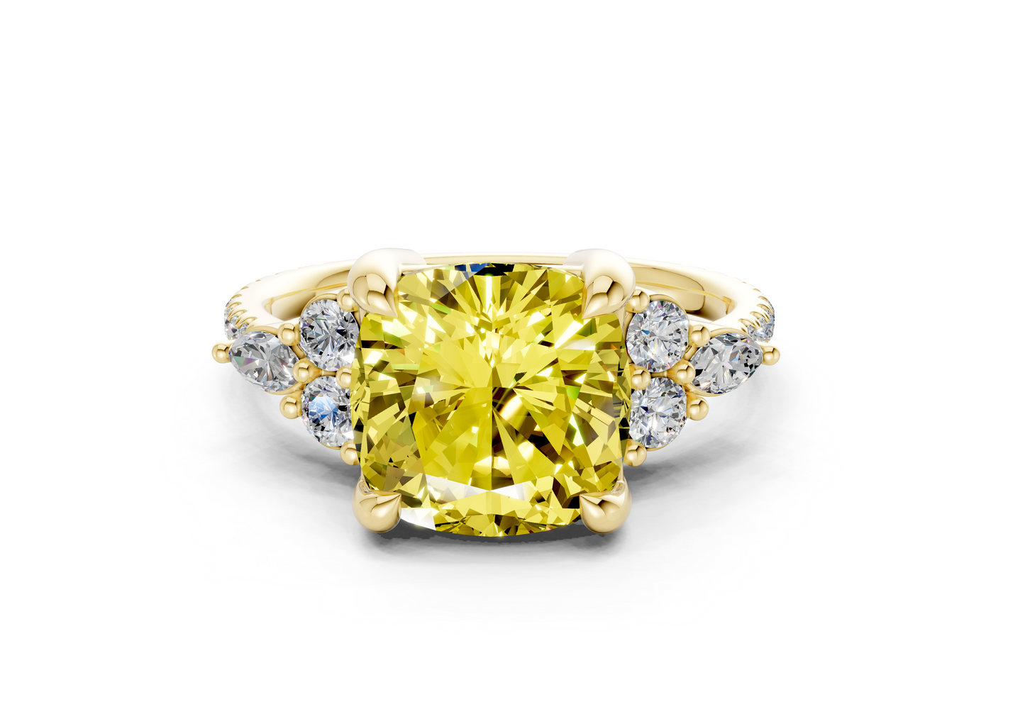 Zephyrine Yellow Diamond Accent Cushion Square Cut 1.9mm Engagement Ring