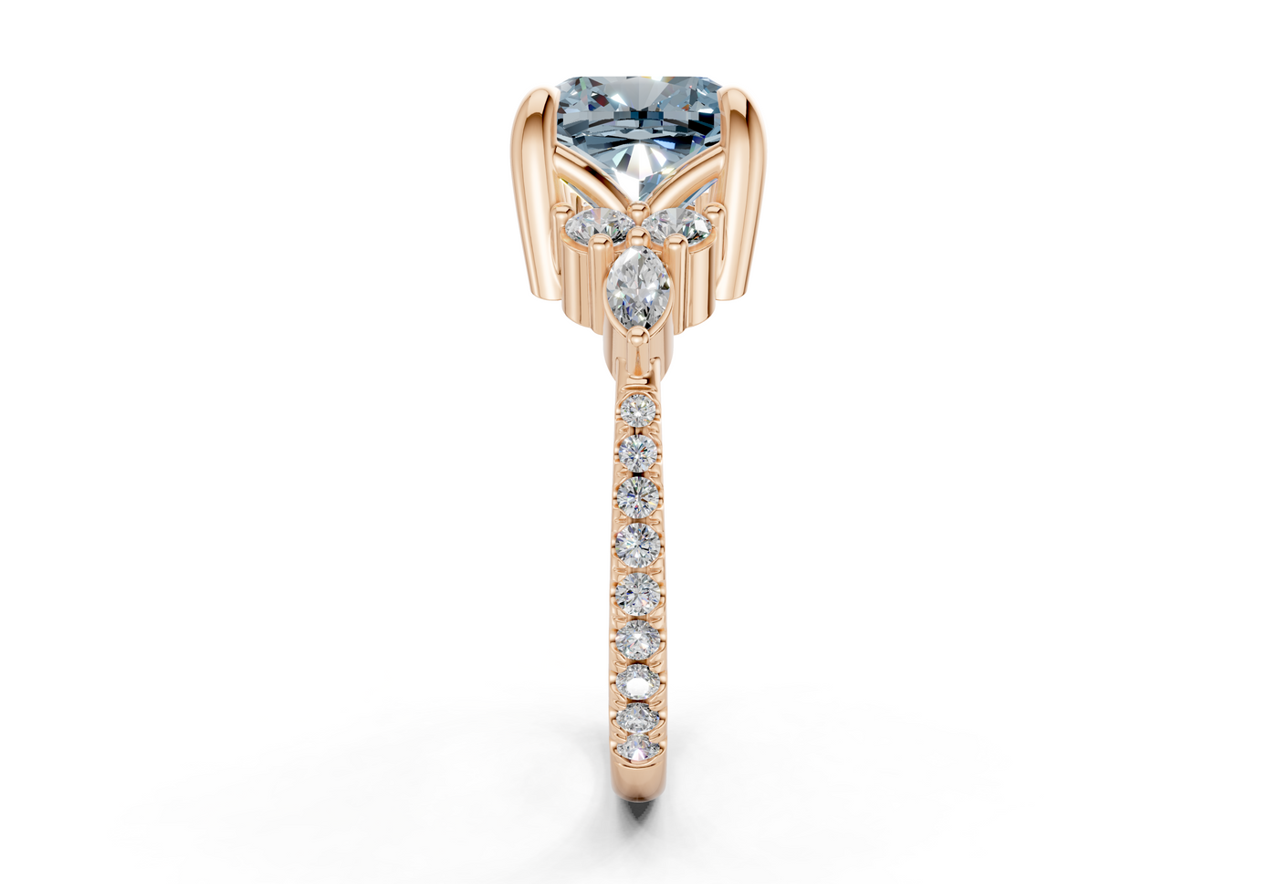 Zephyrine Blue Diamond Accent Cushion Square Cut 1.9mm Engagement Ring
