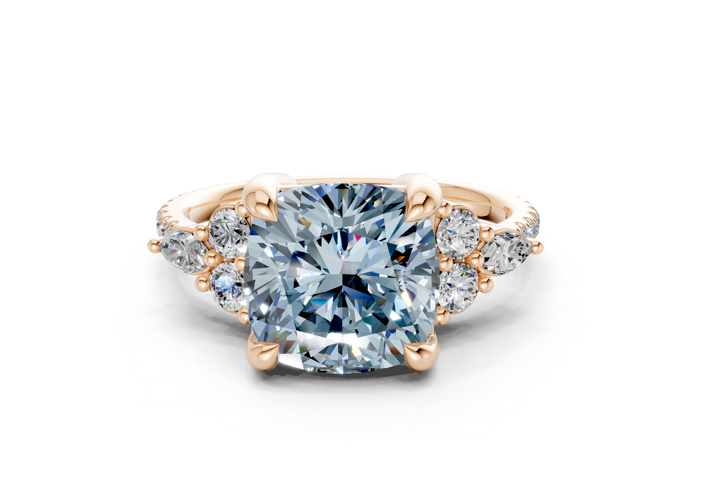 Zephyrine Blue Diamond Accent Cushion Square Cut 1.9mm Engagement Ring