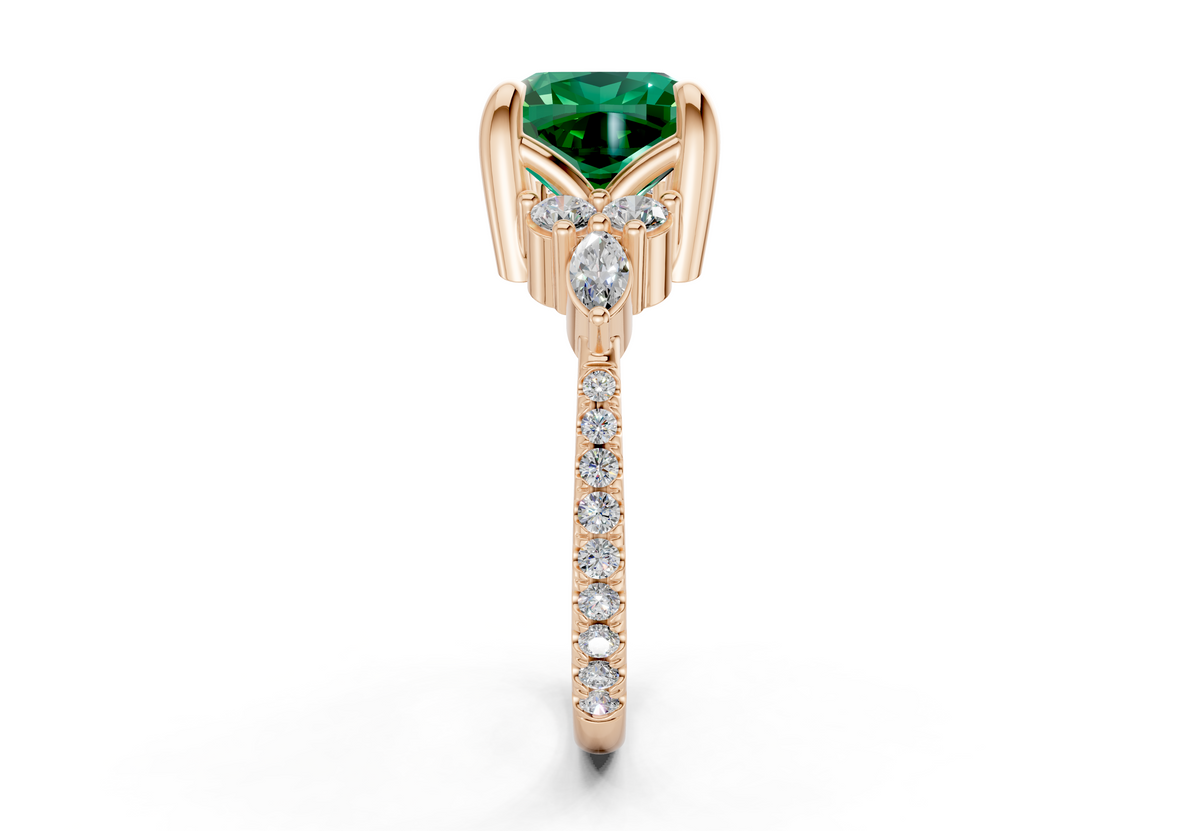 Zephyrine Emerald Gemstone Accent Cushion Square Cut 1.9mm Engagement Ring
