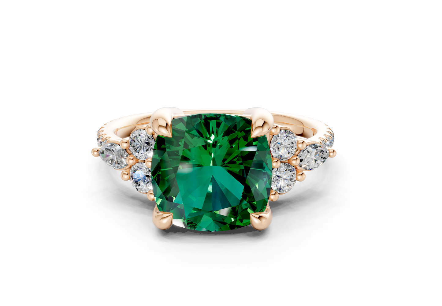 Zephyrine Emerald Gemstone Accent Cushion Square Cut 1.9mm Engagement Ring