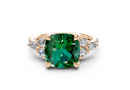 Zephyrine Emerald Gemstone Accent Cushion Square Cut 1.9mm Engagement Ring