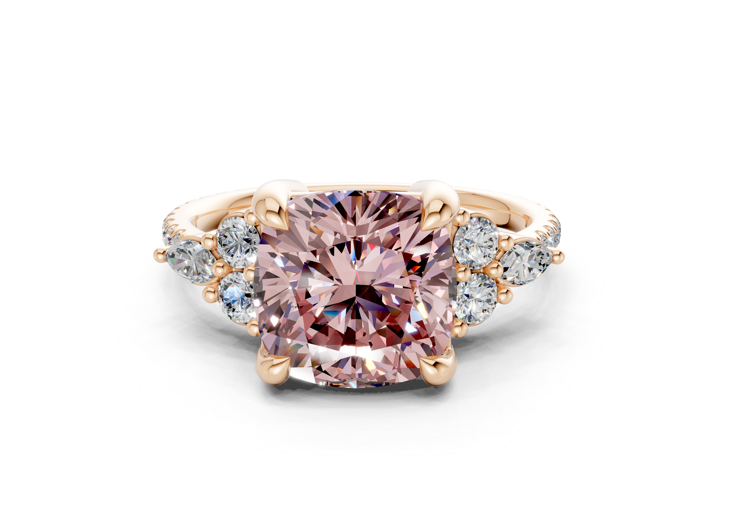 Zephyrine Pink Diamond Accent Cushion Square Cut 1.9mm Engagement Ring