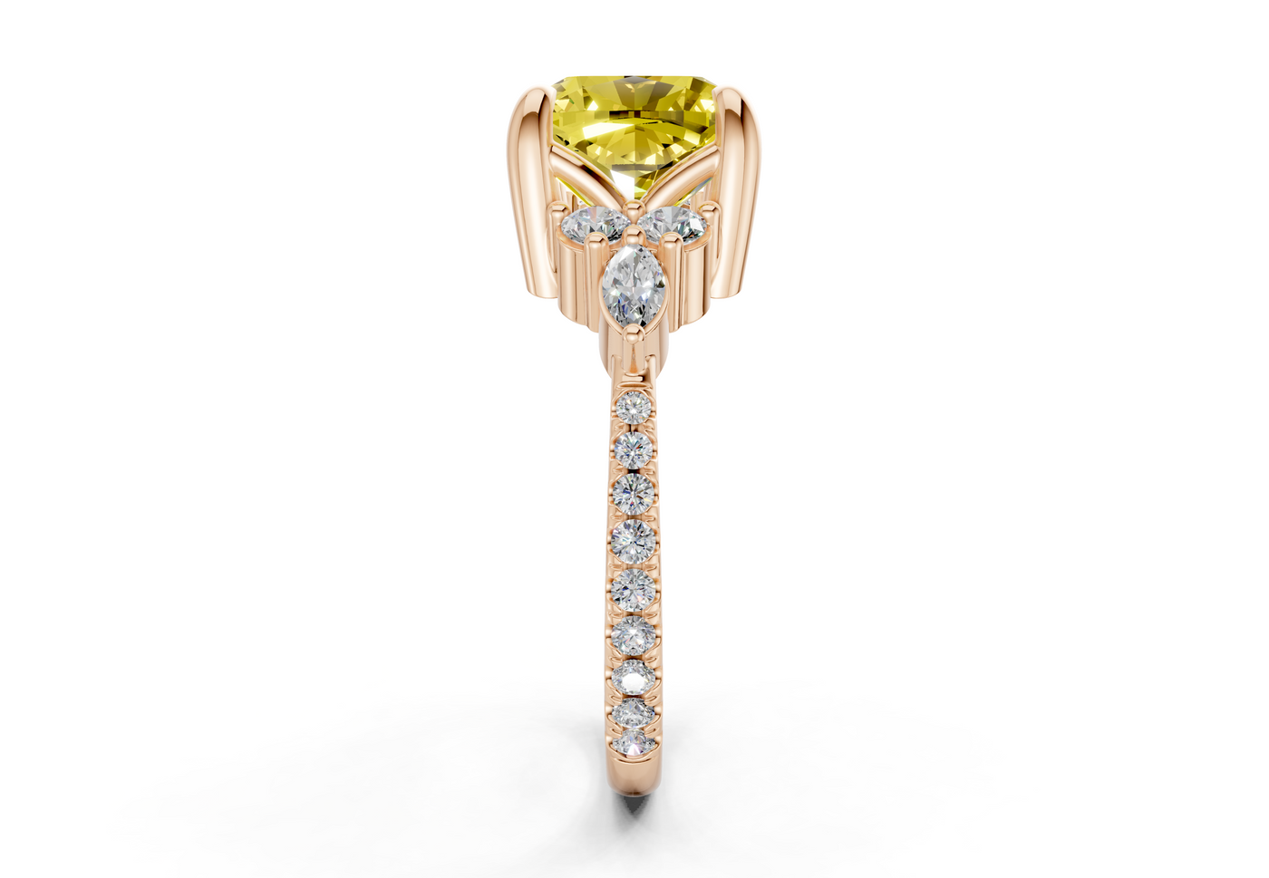 Zephyrine Yellow Diamond Accent Cushion Square Cut 1.9mm Engagement Ring