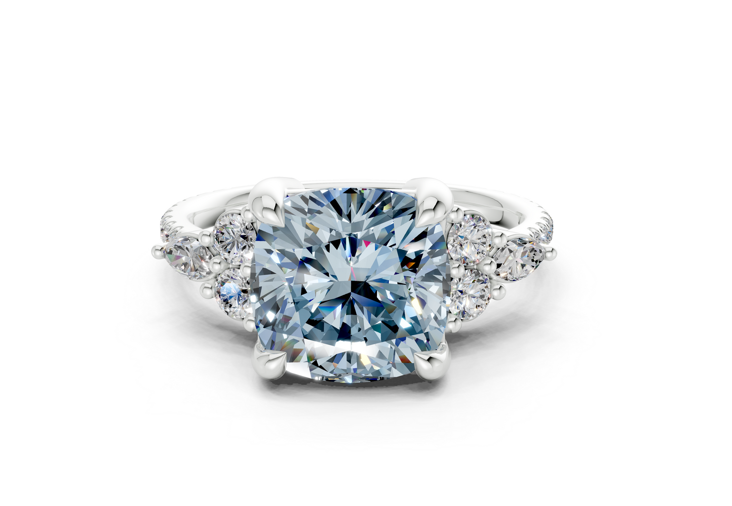 Zephyrine Blue Diamond Accent Cushion Square Cut 1.9mm Engagement Ring