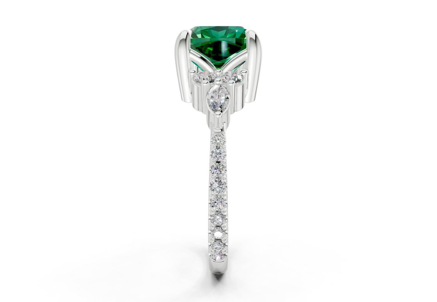 Zephyrine Emerald Gemstone Accent Cushion Square Cut 1.9mm Engagement Ring