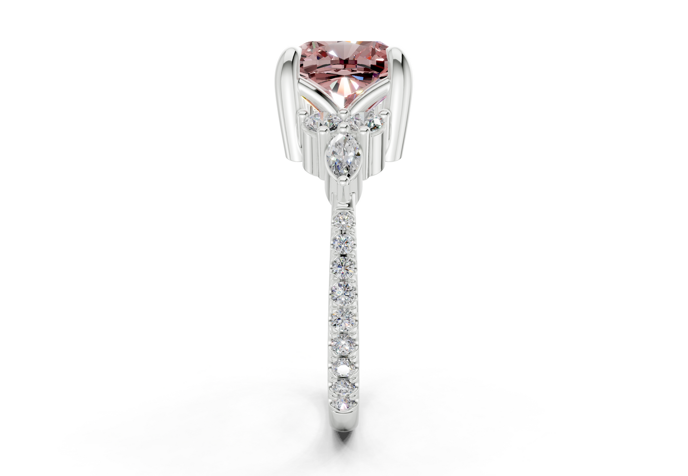 Zephyrine Pink Diamond Accent Cushion Square Cut 1.9mm Engagement Ring
