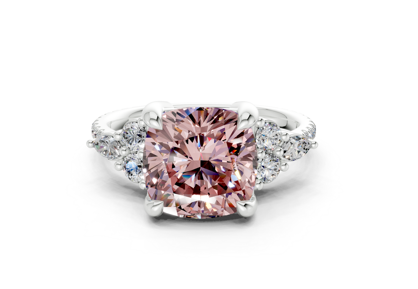 Zephyrine Pink Diamond Accent Cushion Square Cut 1.9mm Engagement Ring