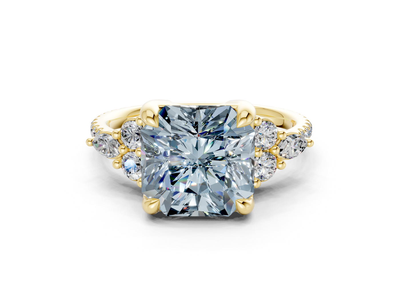 Zephyrine Blue Diamond Accent Radiant Square Cut 1.9mm Engagement Ring