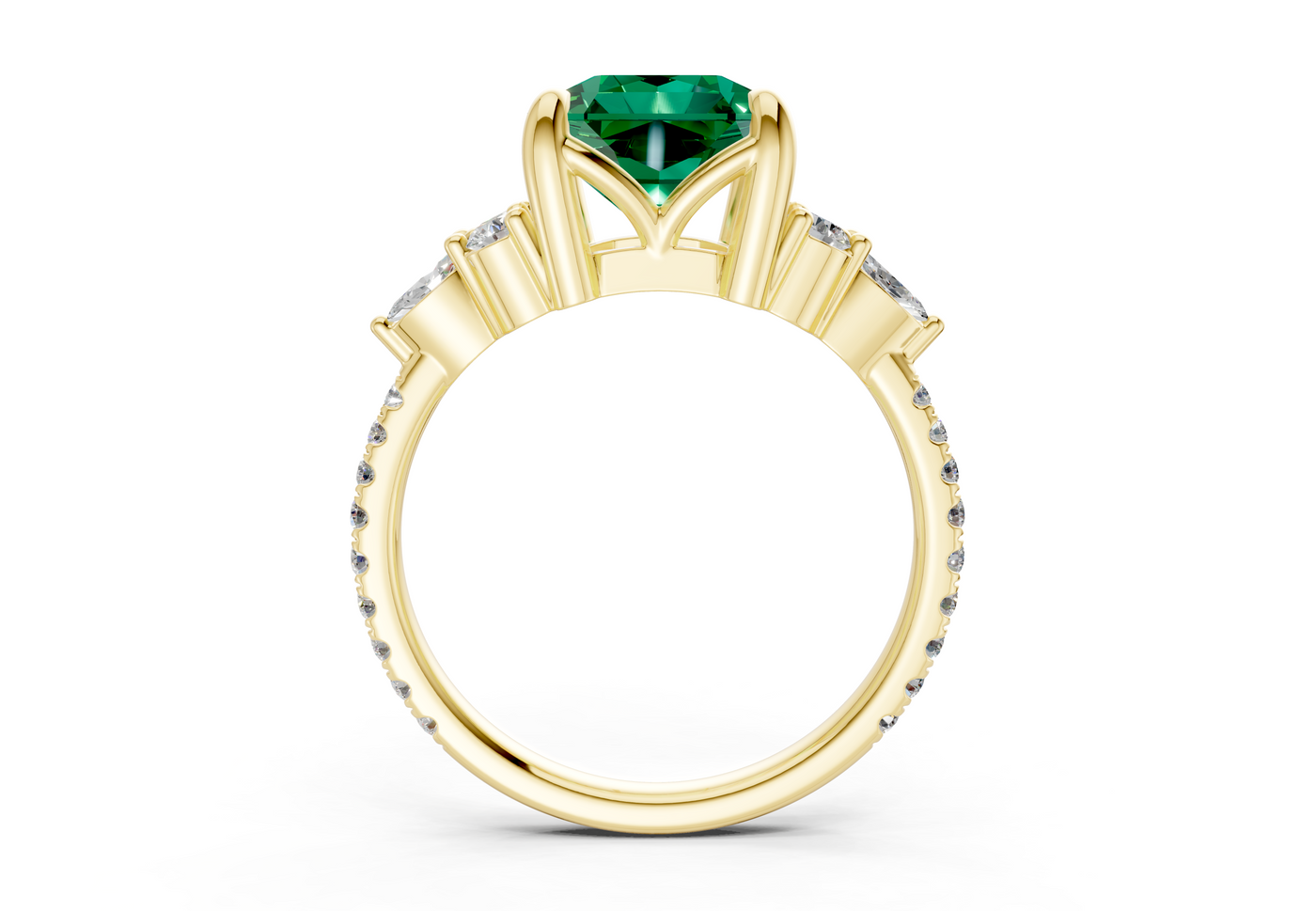 Zephyrine Emerald Gemstone Accent Radiant Square Cut 1.9mm Engagement Ring