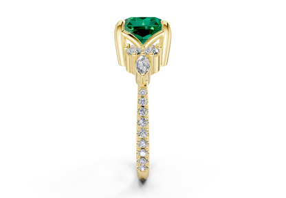 Zephyrine Emerald Gemstone Accent Radiant Square Cut 1.9mm Engagement Ring