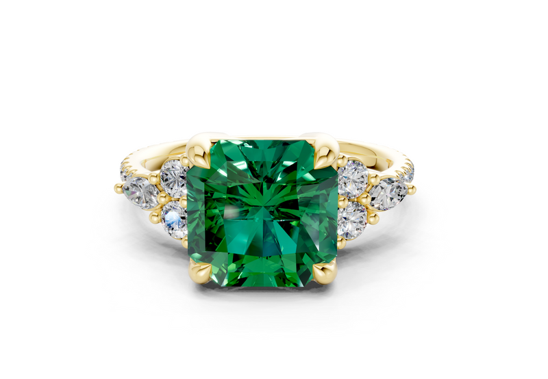 Zephyrine Emerald Gemstone Accent Radiant Square Cut 1.9mm Engagement Ring