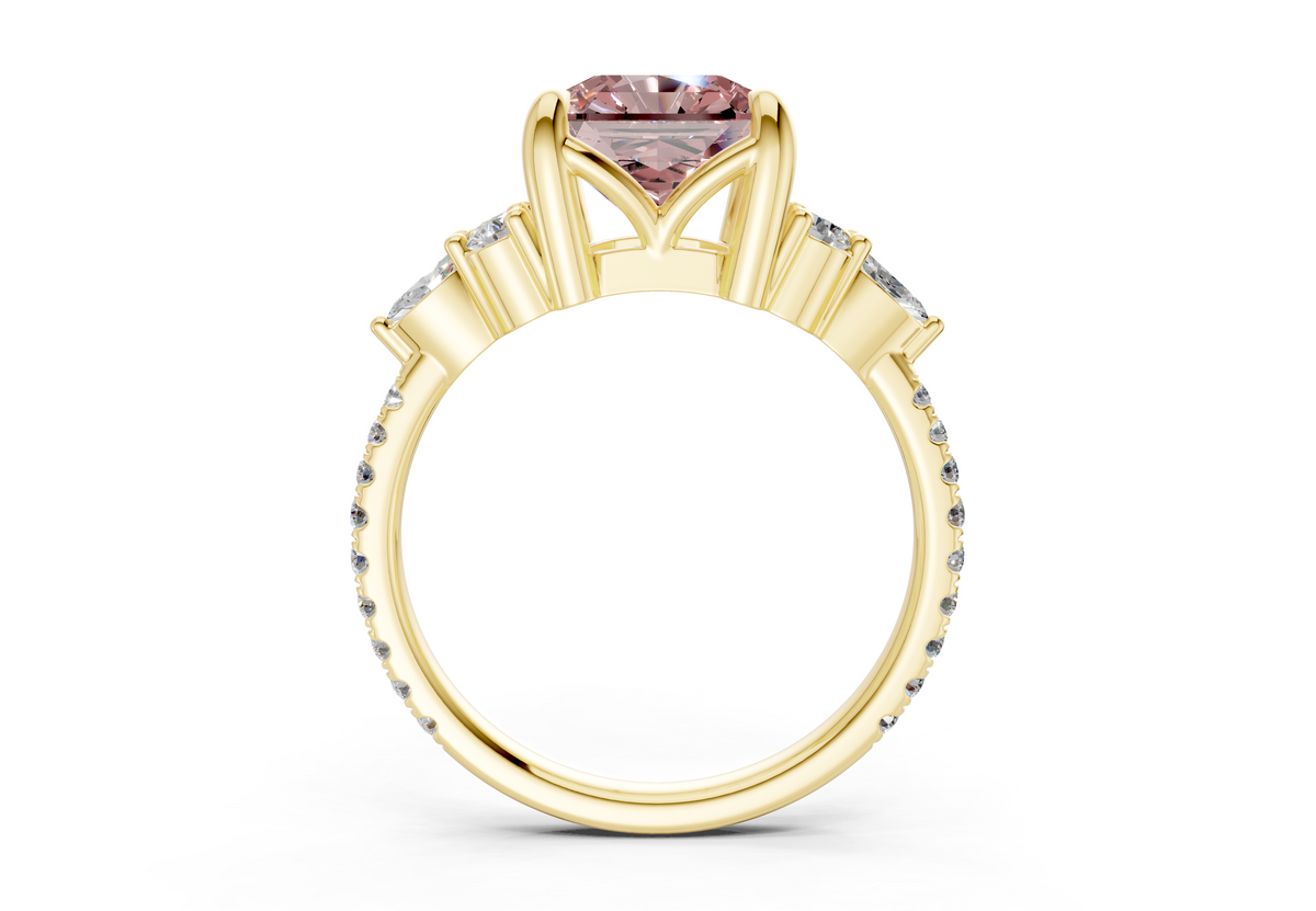 Zephyrine Pink Diamond Accent Radiant Square Cut 1.9mm Engagement Ring