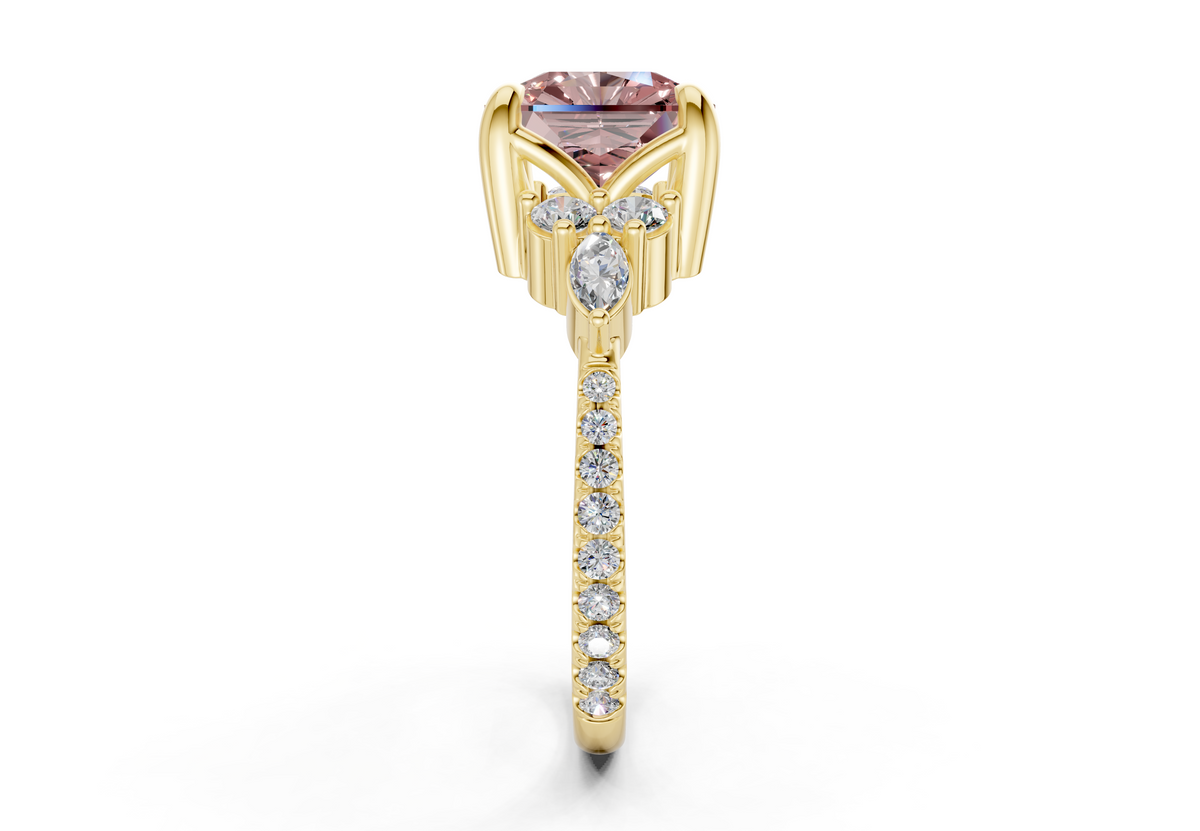 Zephyrine Pink Diamond Accent Radiant Square Cut 1.9mm Engagement Ring