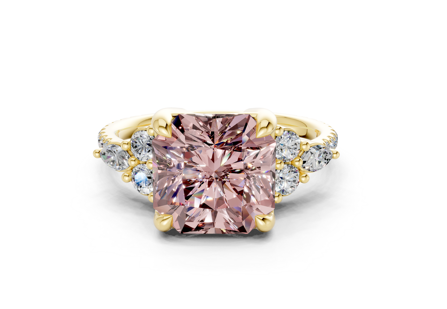 Zephyrine Pink Diamond Accent Radiant Square Cut 1.9mm Engagement Ring