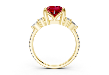 Zephyrine Ruby Gemstone Accent Radiant Square Cut 1.9mm Engagement Ring