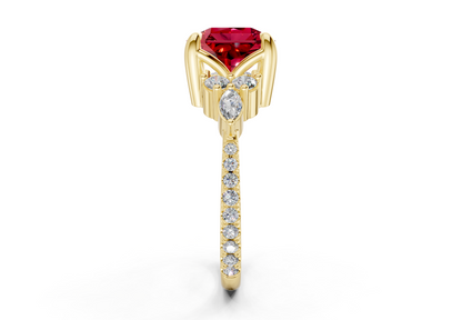 Zephyrine Ruby Gemstone Accent Radiant Square Cut 1.9mm Engagement Ring