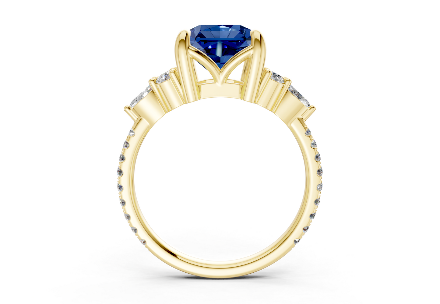 Zephyrine Sapphire Gemstone Accent Radiant Square Cut 1.9mm Engagement Ring