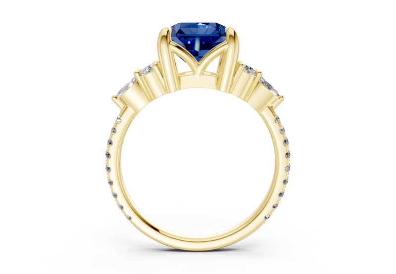 Zephyrine Sapphire Gemstone Accent Radiant Square Cut 1.9mm Engagement Ring