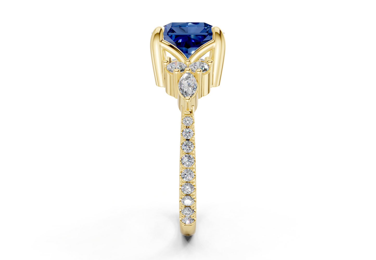 Zephyrine Sapphire Gemstone Accent Radiant Square Cut 1.9mm Engagement Ring