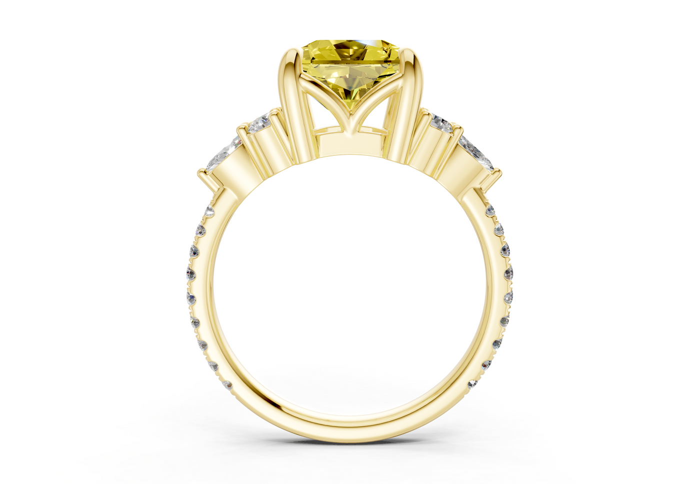 Zephyrine Yellow Diamond Accent Radiant Square Cut 1.9mm Engagement Ring