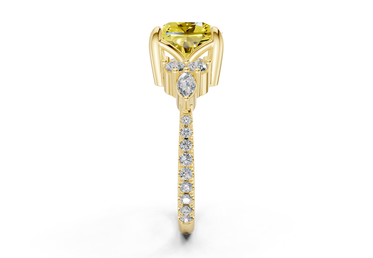Zephyrine Yellow Diamond Accent Radiant Square Cut 1.9mm Engagement Ring