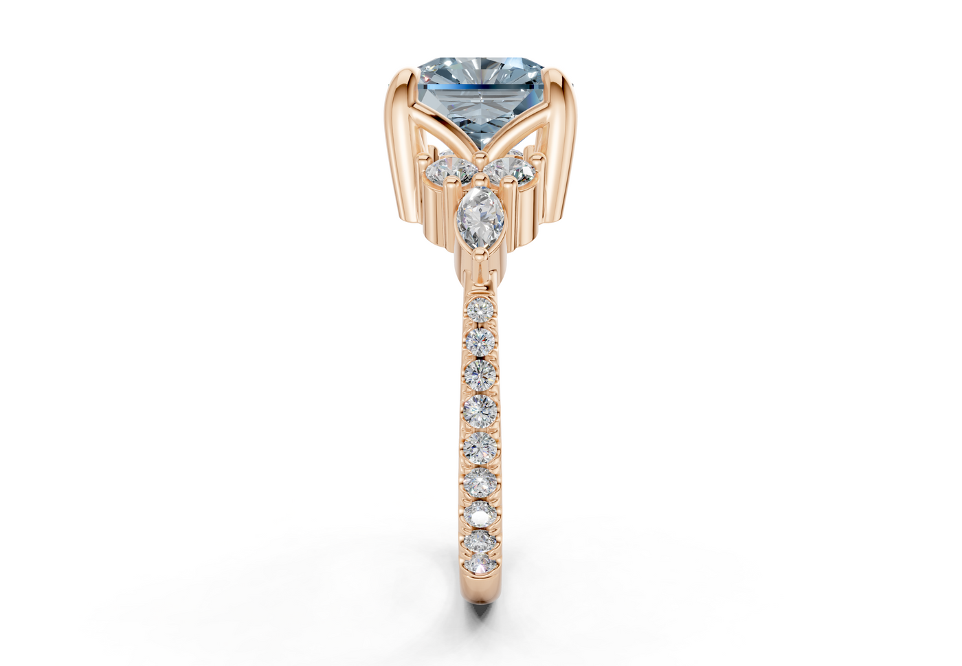 Zephyrine Blue Diamond Accent Radiant Square Cut 1.9mm Engagement Ring