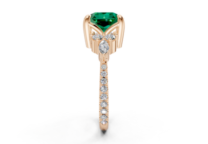 Zephyrine Emerald Gemstone Accent Radiant Square Cut 1.9mm Engagement Ring