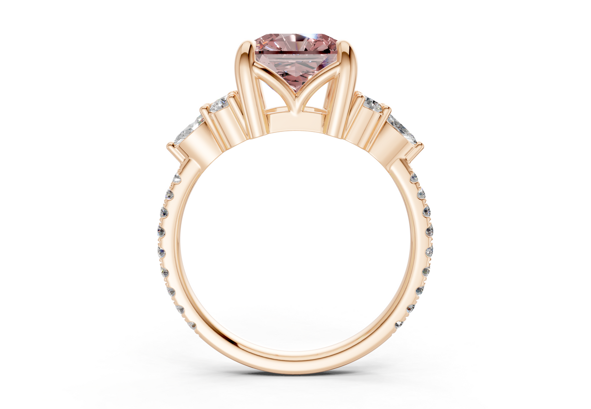 Zephyrine Pink Diamond Accent Radiant Square Cut 1.9mm Engagement Ring