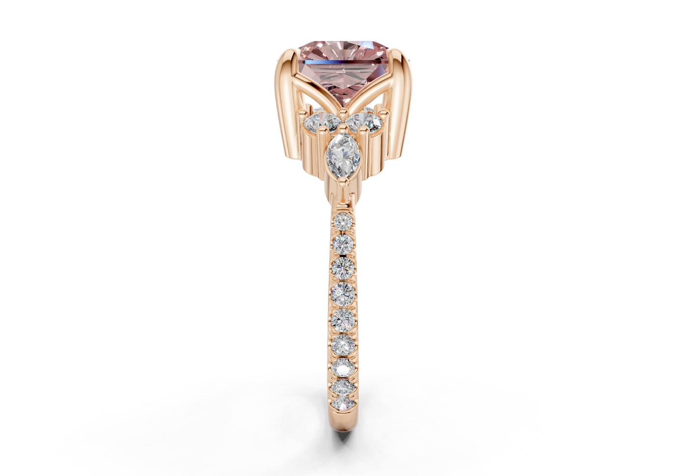 Zephyrine Pink Diamond Accent Radiant Square Cut 1.9mm Engagement Ring