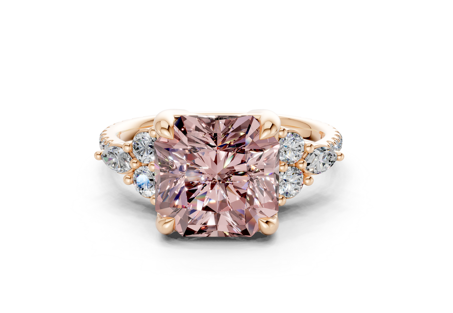 Zephyrine Pink Diamond Accent Radiant Square Cut 1.9mm Engagement Ring