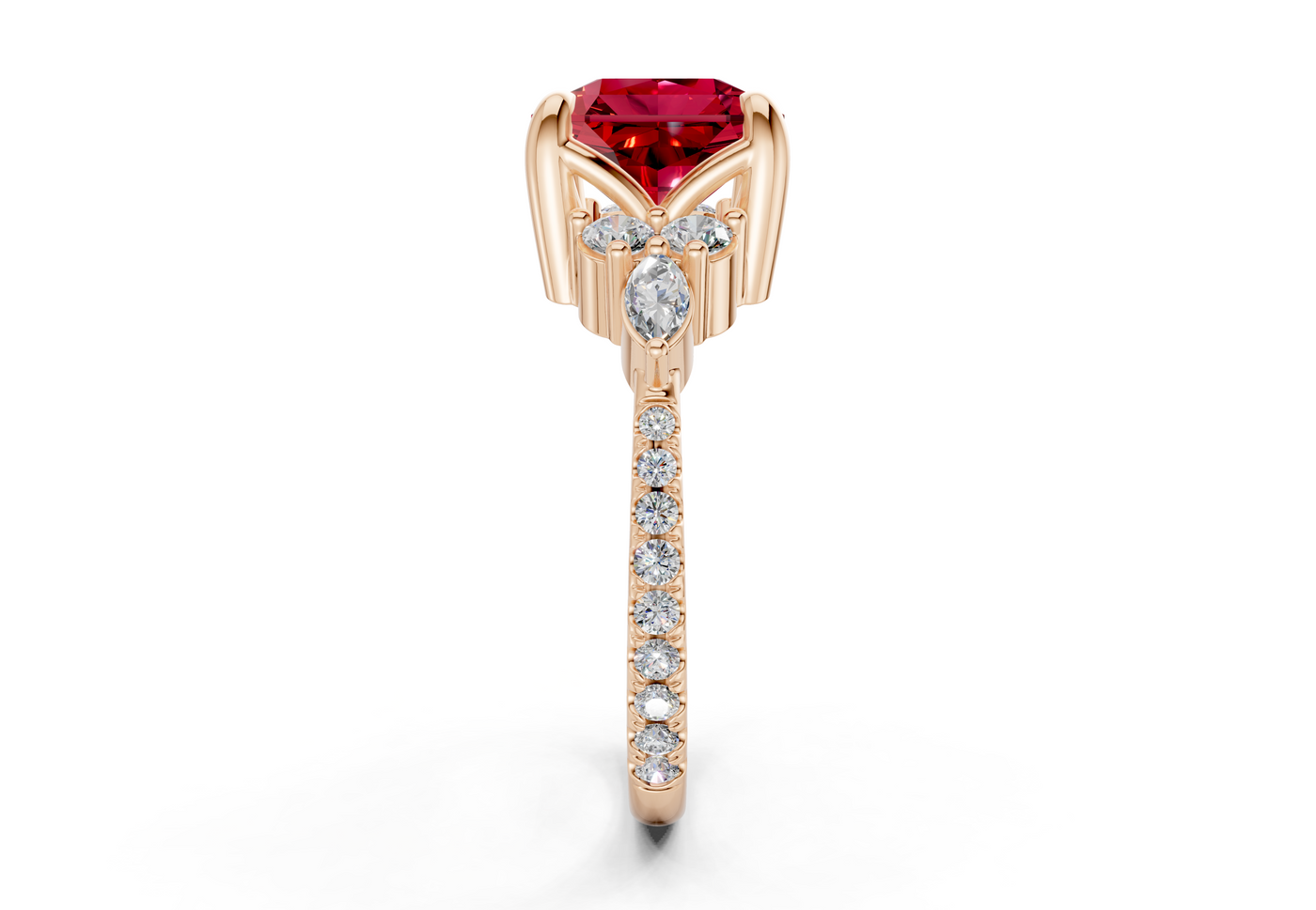 Zephyrine Ruby Gemstone Accent Radiant Square Cut 1.9mm Engagement Ring