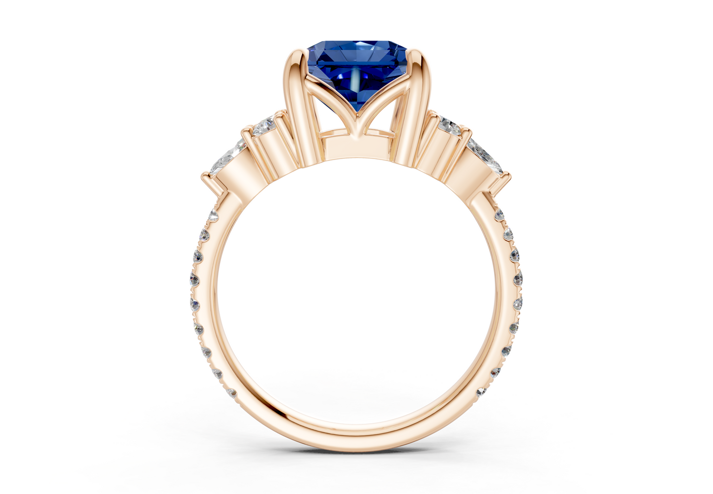 Zephyrine Sapphire Gemstone Accent Radiant Square Cut 1.9mm Engagement Ring