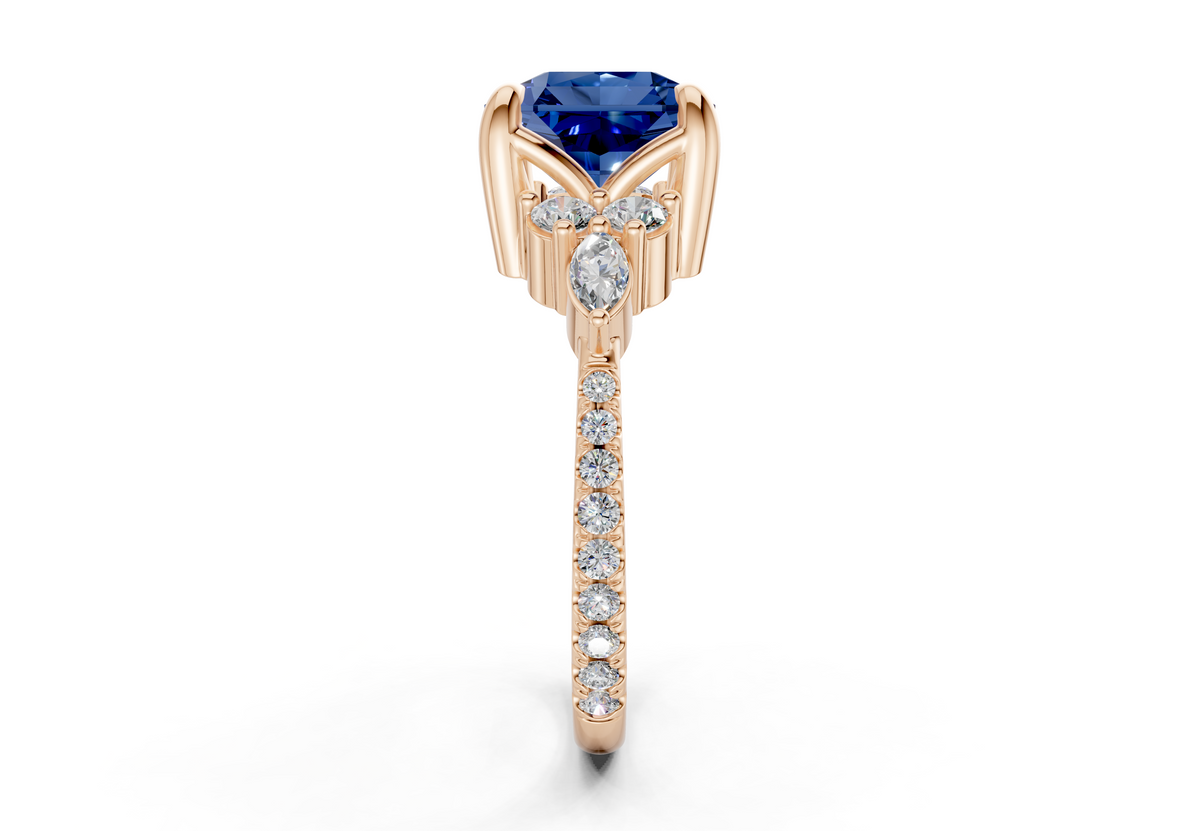 Zephyrine Sapphire Gemstone Accent Radiant Square Cut 1.9mm Engagement Ring