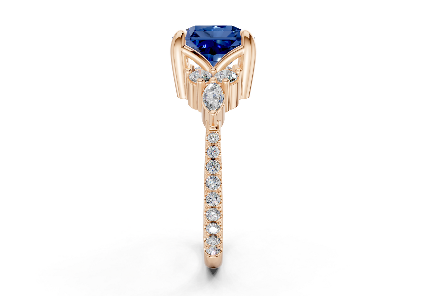 Zephyrine Sapphire Gemstone Accent Radiant Square Cut 1.9mm Engagement Ring