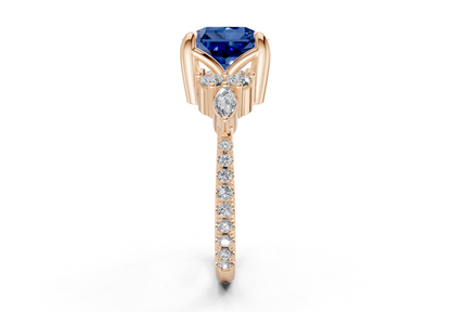 Zephyrine Sapphire Gemstone Accent Radiant Square Cut 1.9mm Engagement Ring