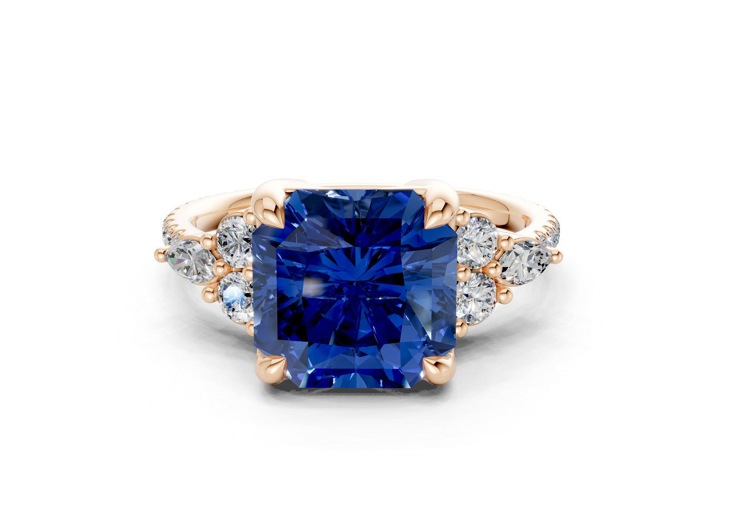 Zephyrine Sapphire Gemstone Accent Radiant Square Cut 1.9mm Engagement Ring