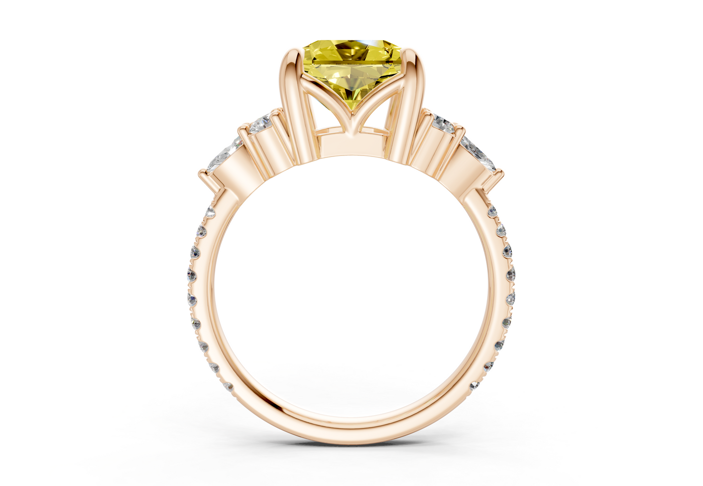 Zephyrine Yellow Diamond Accent Radiant Square Cut 1.9mm Engagement Ring