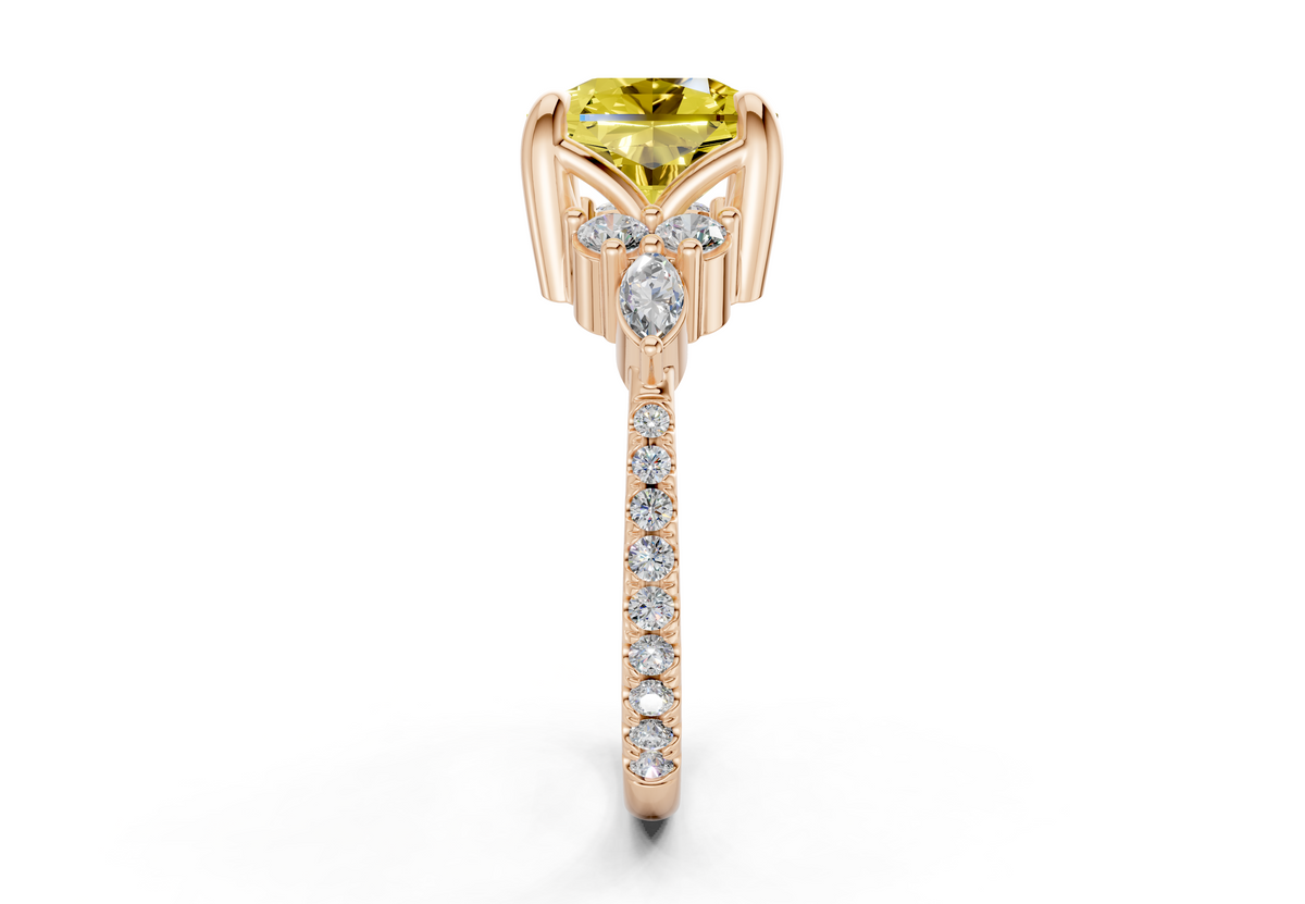 Zephyrine Yellow Diamond Accent Radiant Square Cut 1.9mm Engagement Ring