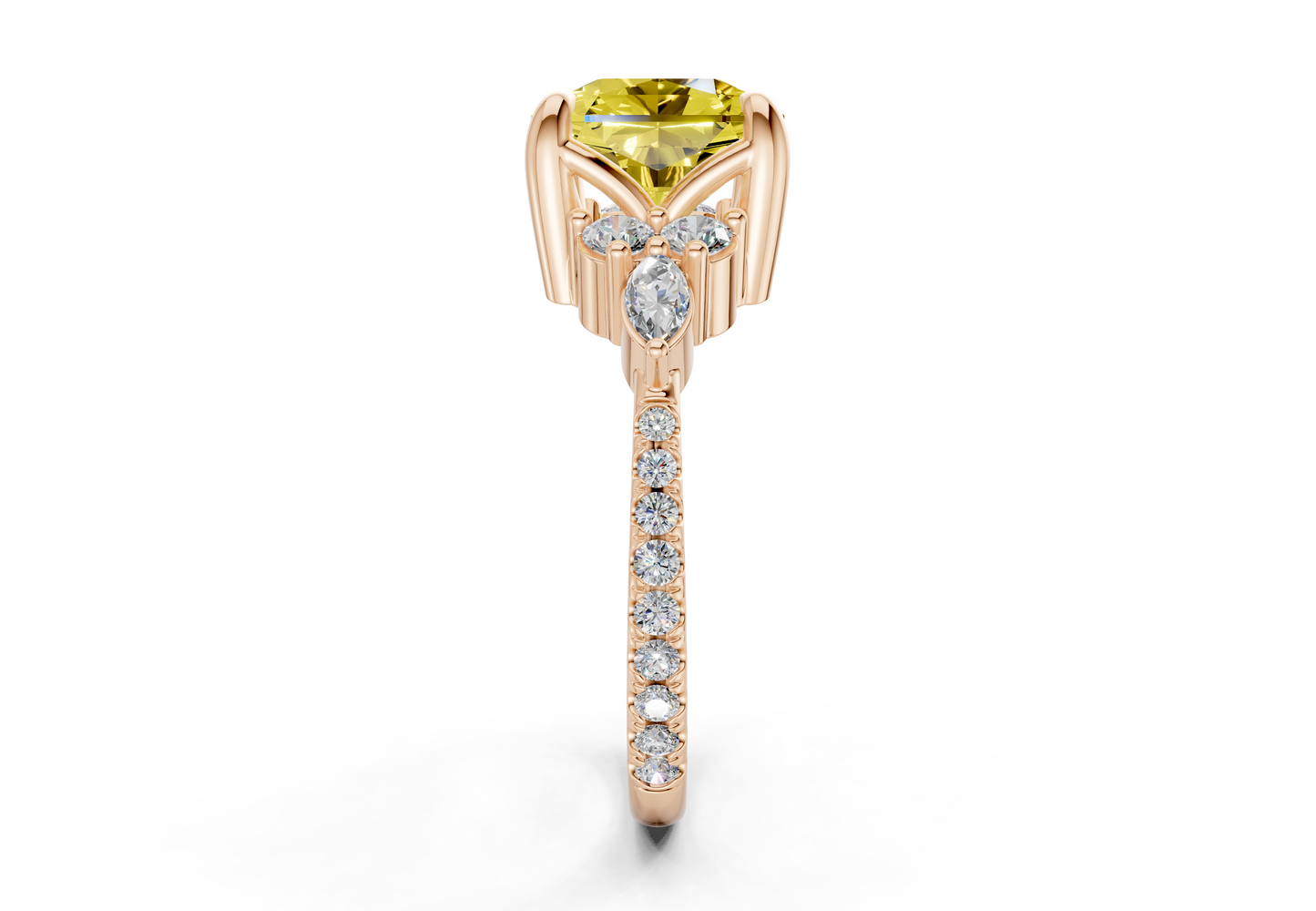 Zephyrine Yellow Diamond Accent Radiant Square Cut 1.9mm Engagement Ring