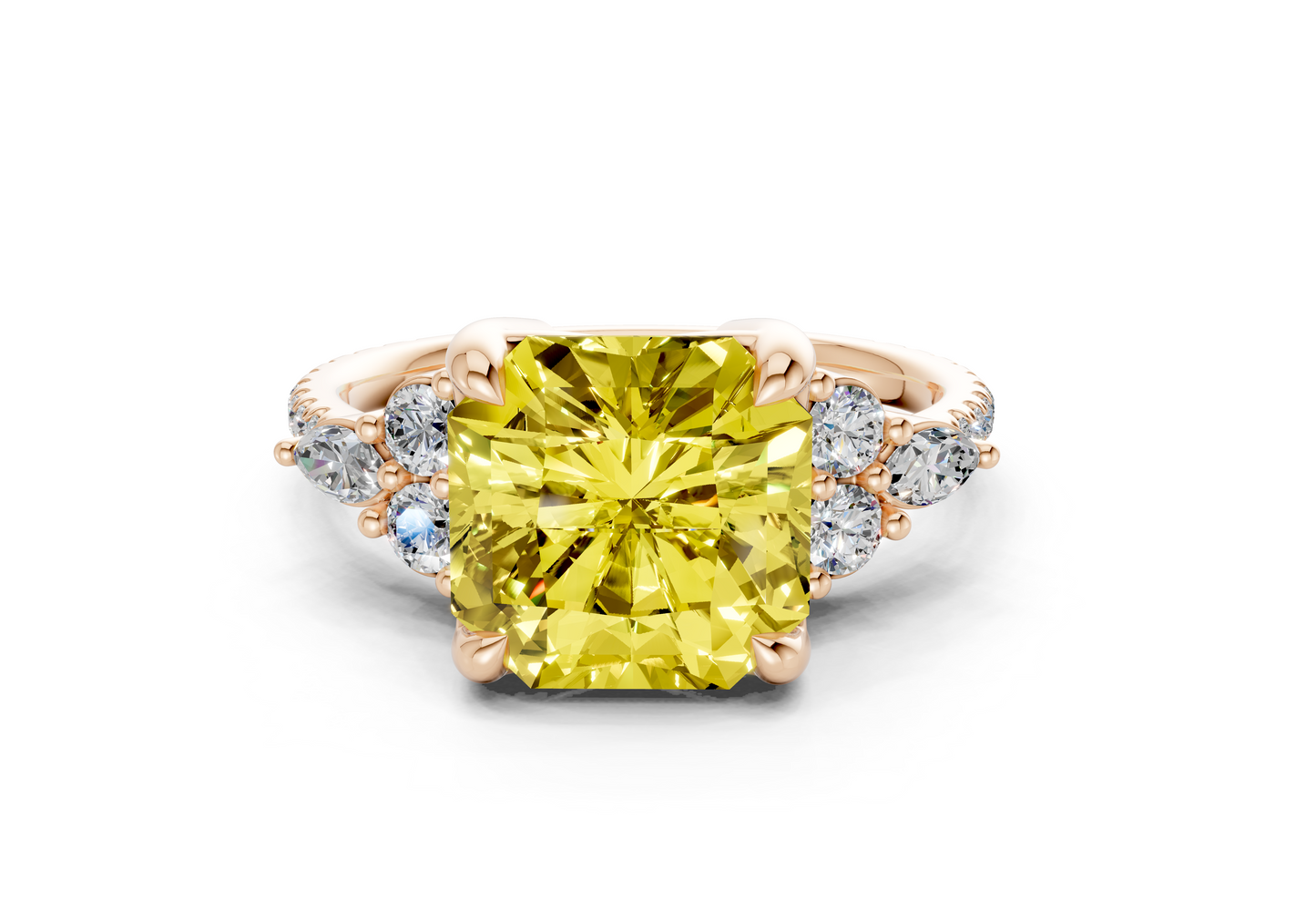 Zephyrine Yellow Diamond Accent Radiant Square Cut 1.9mm Engagement Ring