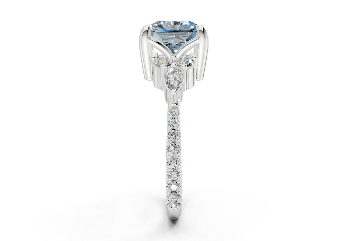 Zephyrine Blue Diamond Accent Radiant Square Cut 1.9mm Engagement Ring