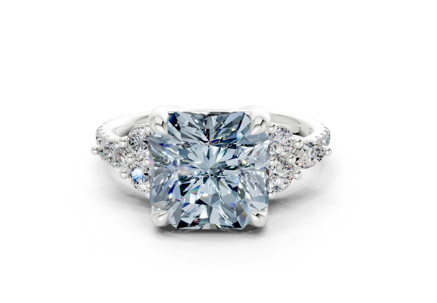 Zephyrine Blue Diamond Accent Radiant Square Cut 1.9mm Engagement Ring