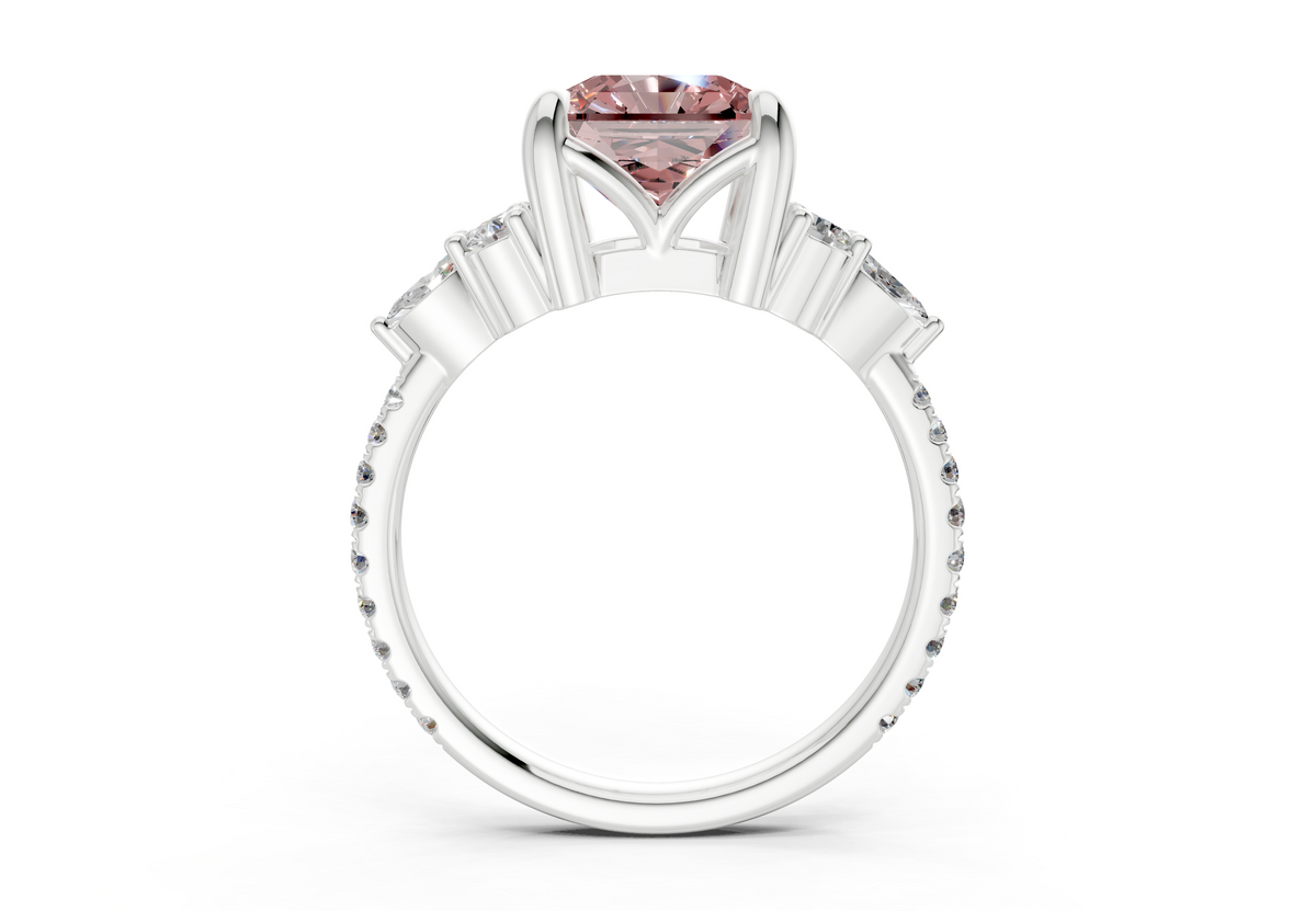 Zephyrine Pink Diamond Accent Radiant Square Cut 1.9mm Engagement Ring