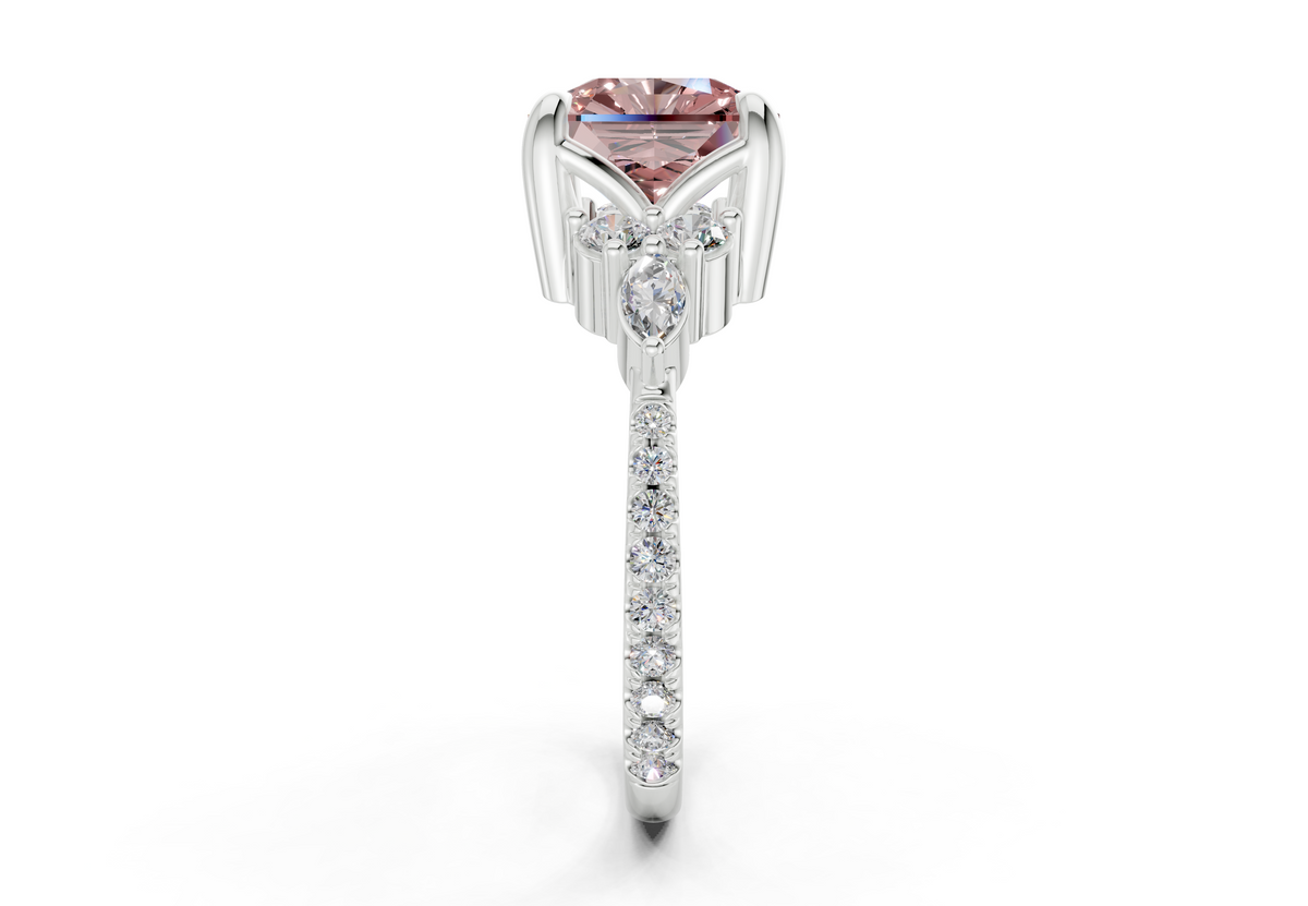 Zephyrine Pink Diamond Accent Radiant Square Cut 1.9mm Engagement Ring