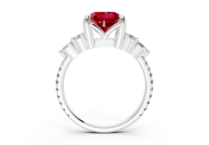Zephyrine Ruby Gemstone Accent Radiant Square Cut 1.9mm Engagement Ring